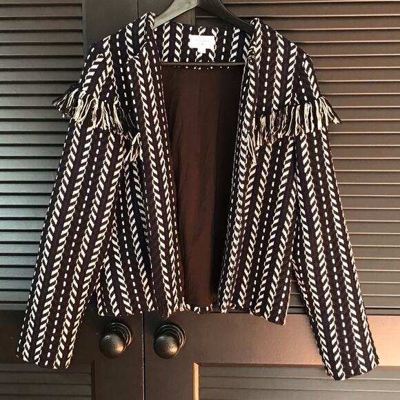 Everly Tweed Fringe Jacket Woven in Blue, Black and White, Size Medium - Picture 6 of 15